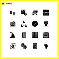 Group of 16 Modern Solid Glyphs Set for architecture image product hero communication Editable Vector Design Elements