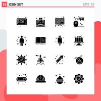 Set of 16 Commercial Solid Glyphs pack for decision business smart tv shopping mouse Editable Vector Design Elements