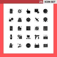 Mobile Interface Solid Glyph Set of 25 Pictograms of ball logistic finger delivery attention Editable Vector Design Elements