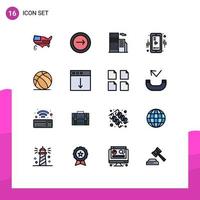 Modern Set of 16 Flat Color Filled Lines Pictograph of football player navigation mobile office Editable Creative Vector Design Elements