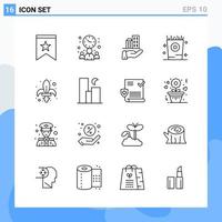 Modern 16 Line style icons Outline Symbols for general use Creative Line Icon Sign Isolated on White Background 16 Icons Pack Creative Black Icon vector background