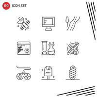 9 Thematic Vector Outlines and Editable Symbols of science flasks road chemistry web page Editable Vector Design Elements