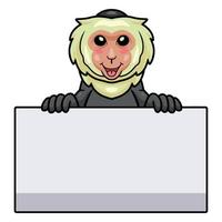 Cute little capuchin monkey cartoon with blank sign vector