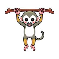 Cute little squirrel monkey cartoon hanging on tree vector