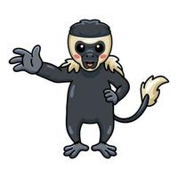 Cute little colobus monkey cartoon waving hand vector