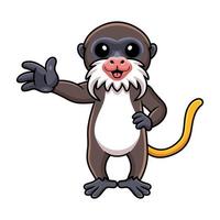 Cute little tamarin monkey cartoon waving hand vector