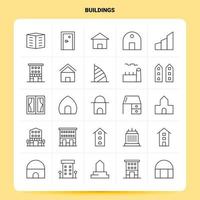 OutLine 25 Buildings Icon set Vector Line Style Design Black Icons Set Linear pictogram pack Web and Mobile Business ideas design Vector Illustration