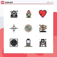 Filledline Flat Color Pack of 9 Universal Symbols of dvd scale rose collapse education Editable Vector Design Elements