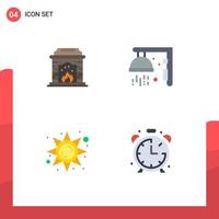 Pack of 4 Modern Flat Icons Signs and Symbols for Web Print Media such as chimney sun fitness sport alarm Editable Vector Design Elements