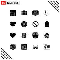 16 Thematic Vector Solid Glyphs and Editable Symbols of socket electric portfolio shopping marketplace Editable Vector Design Elements
