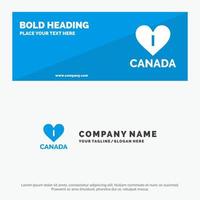 amor corazón canadá icono sólido sitio web banner y plantilla de logotipo de empresa vector