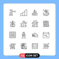 Pack of 16 creative Outlines of rocket pay office blocks hands country Editable Vector Design Elements