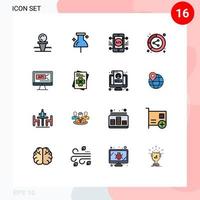 Modern Set of 16 Flat Color Filled Lines Pictograph of computer lead coding data analysis Editable Creative Vector Design Elements