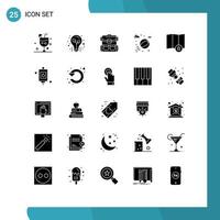 Mobile Interface Solid Glyph Set of 25 Pictograms of location water tips beach ball luggage Editable Vector Design Elements