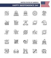 Set of 25 Modern Lines pack on USA Independence Day day cola eat bottle dollar Editable USA Day Vector Design Elements