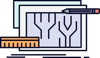 Architecture blueprint circuit design engineering Flat Color Icon Vector