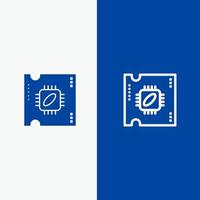 cpu microchip procesador línea de chip de procesador y glifo icono sólido banner azul línea y glifo icono sólido banner azul vector