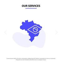 nuestros servicios mapa bandera brasil icono de glifo sólido plantilla de tarjeta web vector