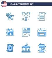 conjunto de 9 iconos del día de estados unidos símbolos americanos signos del día de la independencia para la bandera del cine declaración de independencia país elementos de diseño vectorial del día de estados unidos editables de estados unidos vector