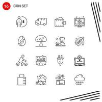 Outline Pack of 16 Universal Symbols of easter sign vehicles monitor wallet Editable Vector Design Elements