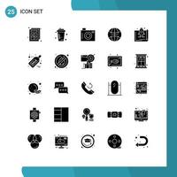 25 User Interface Solid Glyph Pack of modern Signs and Symbols of launch world sport globe picture Editable Vector Design Elements