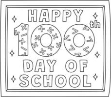 Happy 100th Day Of School Isolated Coloring Page vector