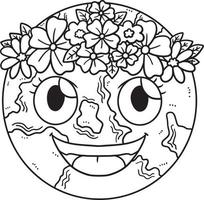 Earth Day with Flower Crown Isolated Coloring Page vector