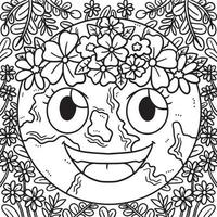 Earth Day with Flower Crown Coloring Page vector