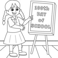 100th Day Of School Student Girl Coloring Pages vector