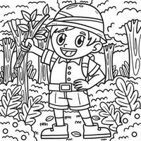 Earth Day Boy in Forest Coloring Page for Kids vector