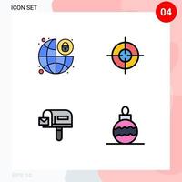 Mobile Interface Filledline Flat Color Set of 4 Pictograms of global protection shopping security interface toy Editable Vector Design Elements