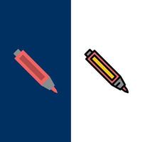 Education Pen Pencil  Icons Flat and Line Filled Icon Set Vector Blue Background