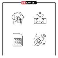 4 User Interface Line Pack of modern Signs and Symbols of cloud card arrow rain phone Editable Vector Design Elements