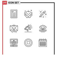 Set of 9 Modern UI Icons Symbols Signs for security mail color sampler help contact Editable Vector Design Elements