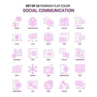 Set of 25 Feminish Social Communication Flat Color Pink Icon set vector