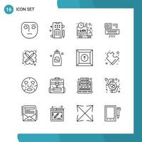 Vector Pack of 16 Outline Symbols Line Style Icon Set on White Background for Web and Mobile Creative Black Icon vector background