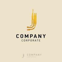 J company logo design with visiting card vector