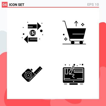 Collection of 4 Vector Icons in solid style Modern Glyph Symbols for Web and Mobile Solid Icon Sign Isolated on White Background 4 Icons Creative Black Icon vector background