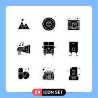 Set of 9 Vector Solid Glyphs on Grid for online commerce job e box Editable Vector Design Elements