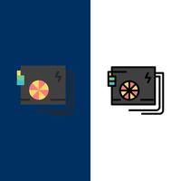 Ac Computer Part Power Supply  Icons Flat and Line Filled Icon Set Vector Blue Background