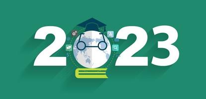 2023 año nuevo e learning concepto de idea de red global, ilustración vectorial plantilla de diseño moderno vector