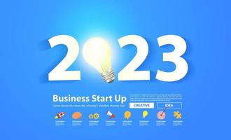 Tags number 2023 new year design with creative light bulb idea, Inspiration business plan concept, Vector illustration modern layout template