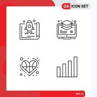 Pack of 4 creative Filledline Flat Colors of entrepreneur monitor marketing layer basketball Editable Vector Design Elements