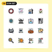 Universal Icon Symbols Group of 16 Modern Flat Color Filled Lines of space globe efficiency heart flower Editable Creative Vector Design Elements