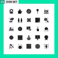 Solid Glyph Pack of 25 Universal Symbols of test lollipop circle gastronomy cooking Editable Vector Design Elements