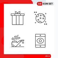 Creative Set of 4 Universal Outline Icons isolated on White Background Creative Black Icon vector background