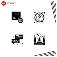 Pack of 4 Modern Solid Glyphs Signs and Symbols for Web Print Media such as barcode bubble shipping mark conversation Editable Vector Design Elements