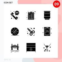 Vector Pack of 9 Icons in Solid Style Creative Glyph Pack isolated on White Background for Web and Mobile Creative Black Icon vector background