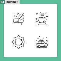 Pack of 4 Modern Filledline Flat Colors Signs and Symbols for Web Print Media such as capsule baby pills bbq car Editable Vector Design Elements