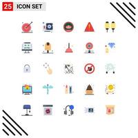 25 Universal Flat Color Signs Symbols of corn warning video danger coins Editable Vector Design Elements